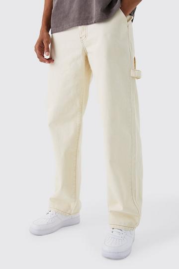 Ecru White Baggy Contrast Stitch Carpenter Jeans
