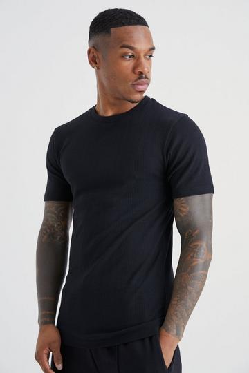 Muscle Fit Ribbed T-shirt black