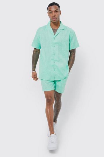 Short Sleeve Oversized Linen Look Shirt And Short green
