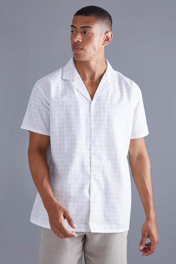 Short Sleeve Oversized Grid Check Shirt ecru
