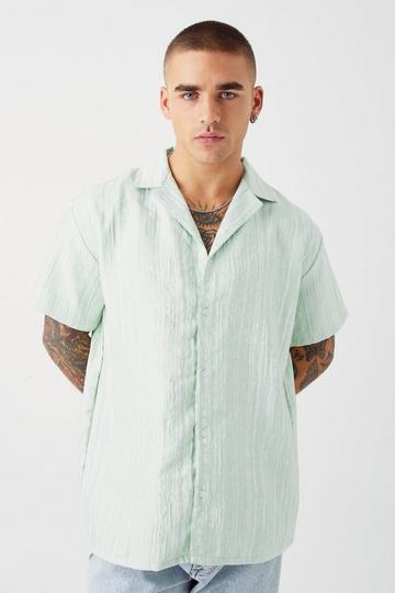 Short Sleeve Oversized Cracked Texture Shirt sage