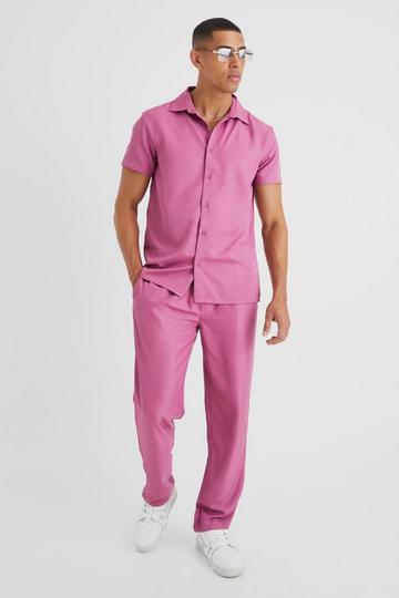 Short Sleeve Soft Twill Smart Shirt & Trouser lilac