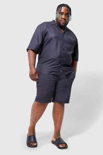 Plus Short Sleeve Revere Plain Shirt & Short Swim Set black