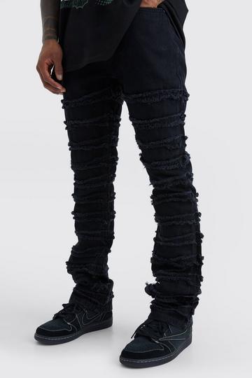 Black Slim Rigid Flare Frayed Panelled Jeans