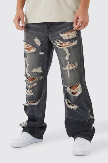 Relaxed Rigid Flare All Over Ripped Jeans grey