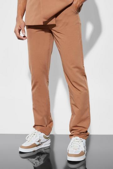 Tan Brown Straight Leg Suit Trousers