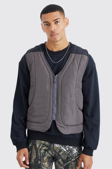 Boxy Curved Quilted Gilet grey