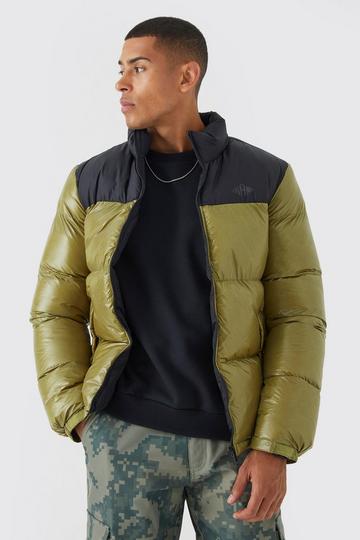 Green Man High Shine Colour Block Puffer