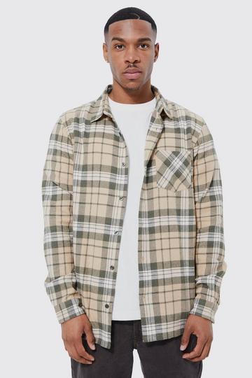 Long Sleeve Mid Scale Check Flannel Shirt stone