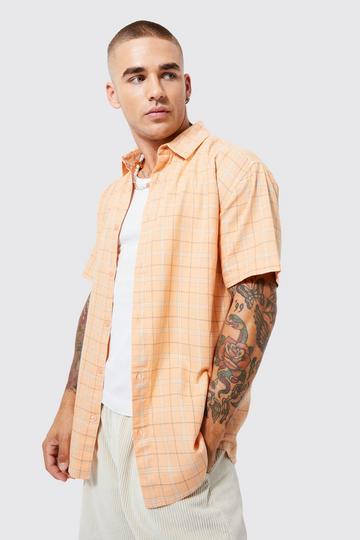 Short Sleeve Oversized Lightweight Check Shirt orange