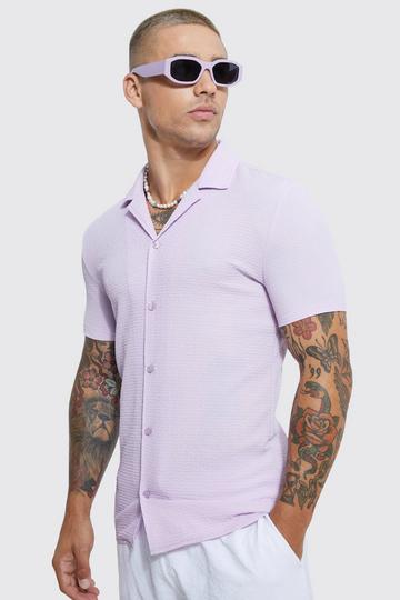 Lilac Purple Short Sleeve Muscle Fit Crinkle Shirt