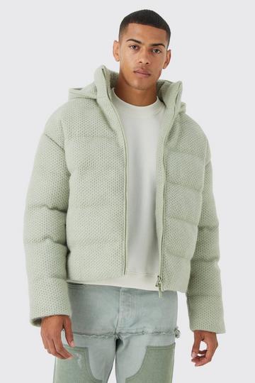 Heavyweight Brushed Knit Quilted Puffer With Hood sage