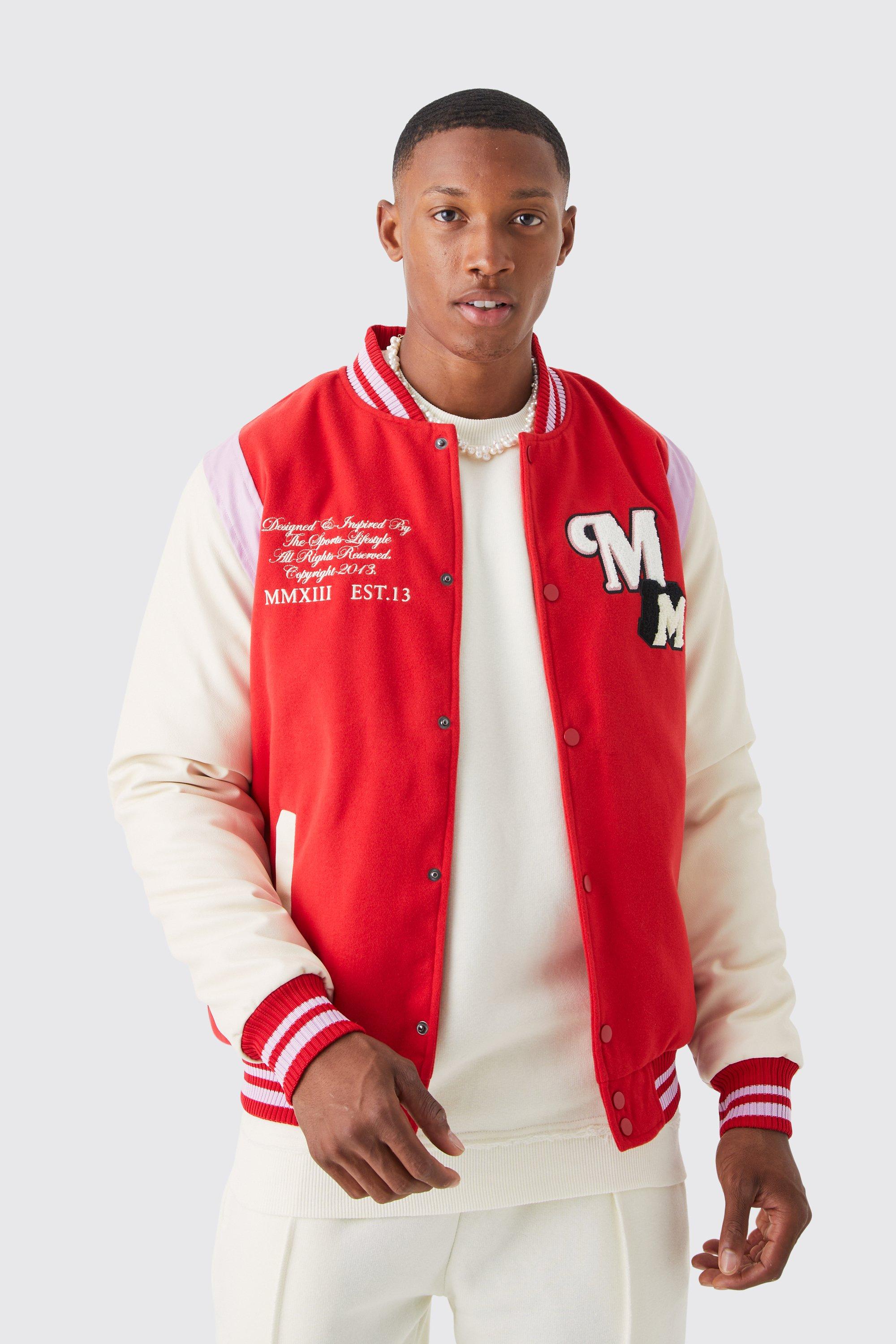 Red varsity hot sale bomber jacket