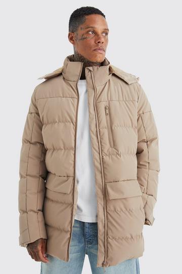 Longline Quilted Puffer With Hood taupe