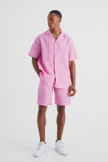 Oversized Linen Look Shirt And Short Set lilac
