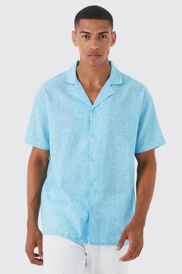 Oversized Boxy Linen Look Revere Shirt pale blue
