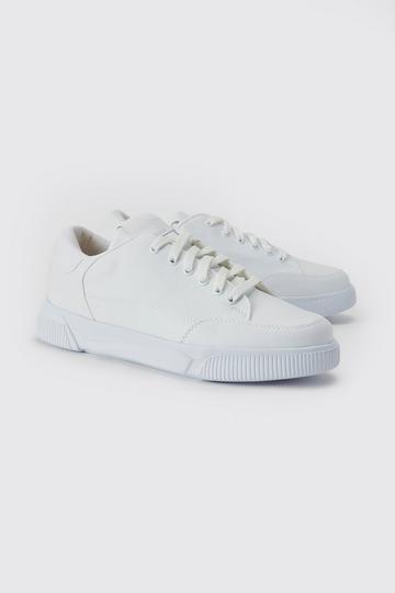 Smart Faux Leather And Suede Trainer white