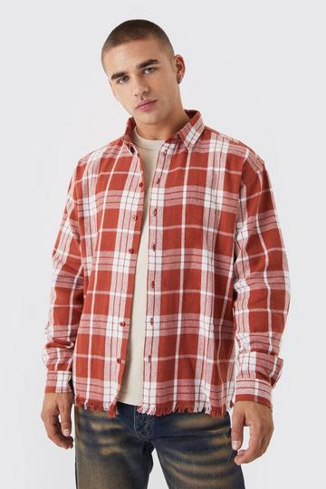 Boxy Check Distressed Shirt red