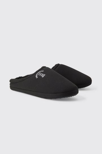 Embroidered Jersey Slippers black