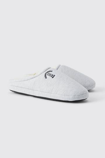 Grey Embroidered Jersey Slippers