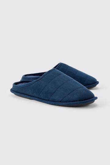 Velour Quilted Slippers navy