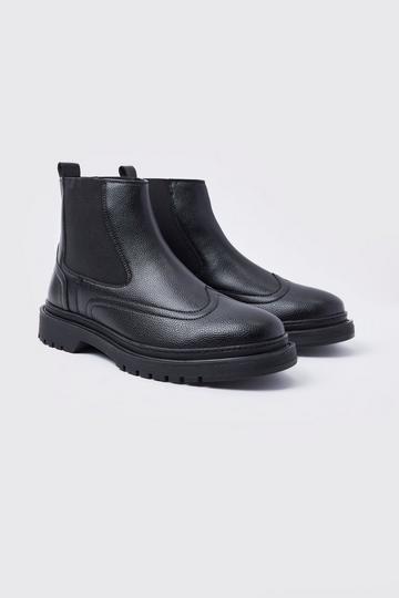 Faux Leather Chelsea Boots With Track Sole black