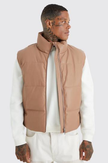 Pu Funnel Neck Quilted Gilet chocolate