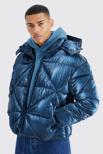 Metallic Boxy Quilted Puffer blue