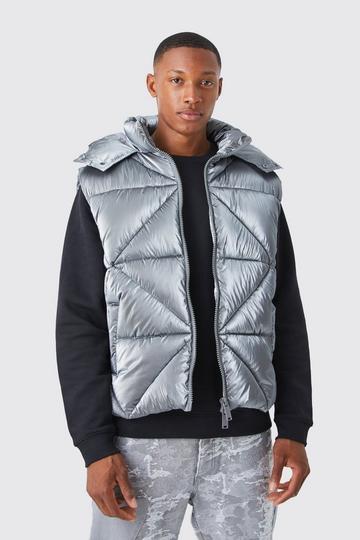 Metallic Quilted Gilet With Hood charcoal