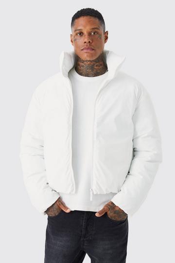 Boxy Funnel Neck Coated Puffer white