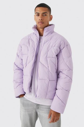 Lilac Purple Curved Panel Funnel Neck Puffer
