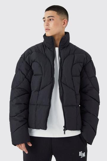 Black Curved Panel Funnel Neck Puffer