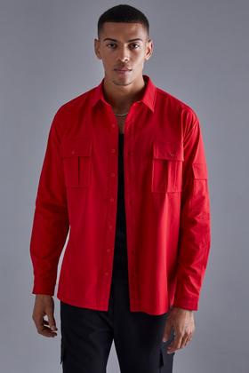 boohoo Mens Faux Layer Jersey Sleeve Baseball Overshirt - Red M