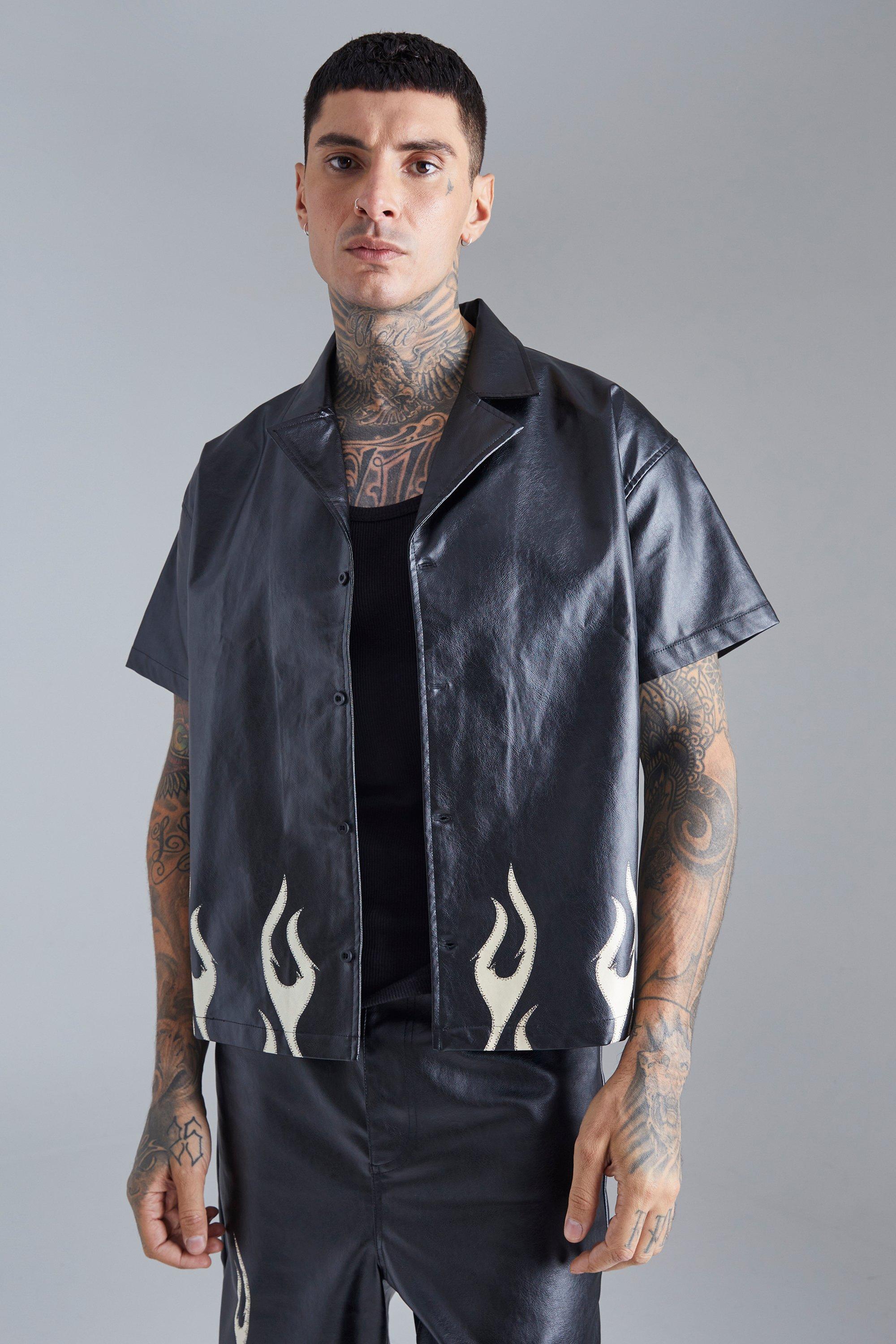 Mens black hotsell shirt with flames