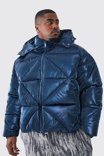 Plus Metallic Boxy Quilted Puffer blue