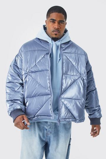 Plus Metallic Quilted Puffer Bomber grey blue