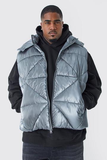 Plus Metallic Quilted Gilet With Hood charcoal