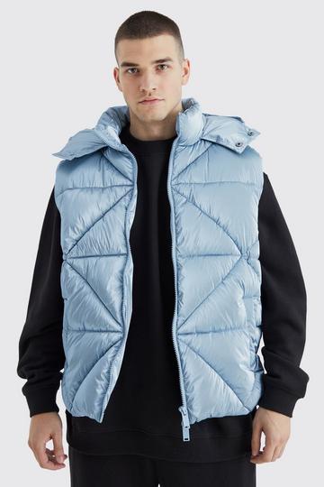 Tall Metallic Quilted Gilet With Hood pale blue