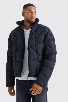 Black Oversized Curved Panel Puffer Jacket