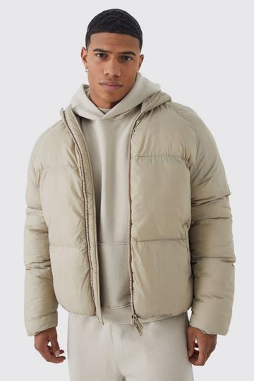 Sheen Quilted Nylon Puffer With Hood stone