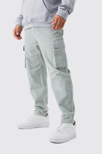 Fixed Waist Relaxed Tapered Cargo Cord Trouser sage