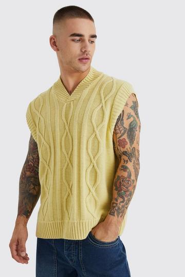 Boxy Cable Knit Vest yellow