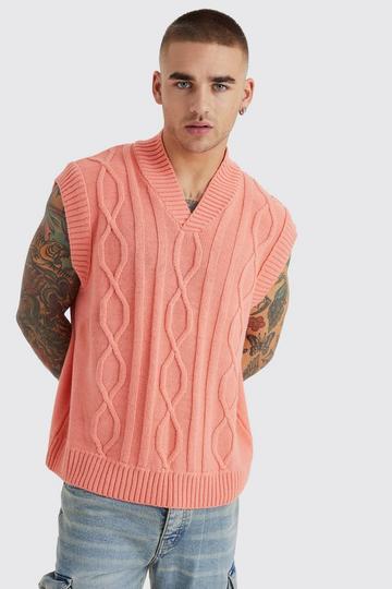 Boxy Cable Knit Vest orange