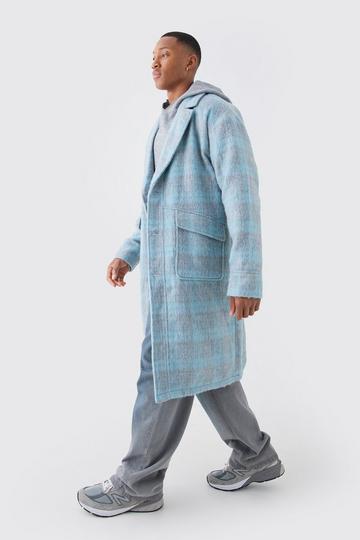 Single Breasted Brushed Check Overcoat blue