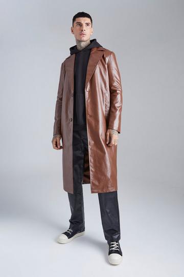 Brown Pu Trench Coat