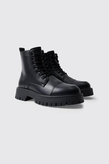 Chunky Lace Up Worker Boot black