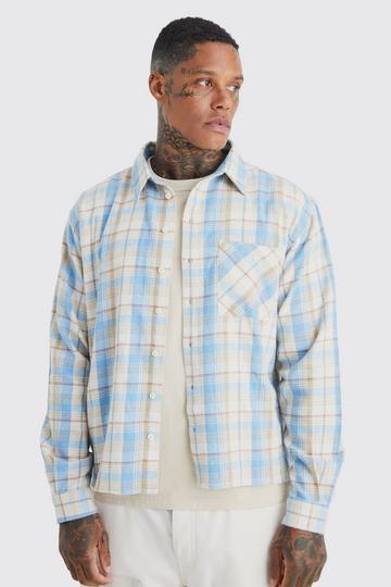 Long Sleeve Boxy Tonal Check Shirt ecru