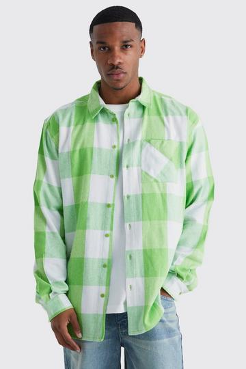 Long Sleeve Oversized Bright Square Check Shirt lime