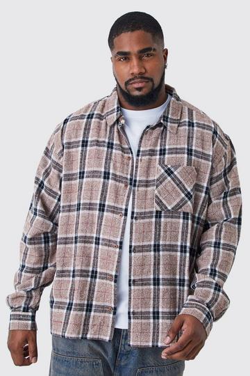 Plus Long Sleeve Boxy Marl Check Shirt brown