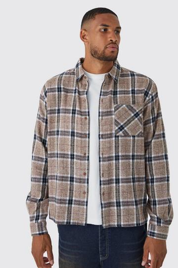 Tall Long Sleeve Boxy Marl Check Shirt brown